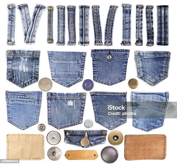 Jeans Pockets Loops Buttons And Other Elements Stock Photo - Download Image Now - Denim, Jeans, Button - Sewing Item