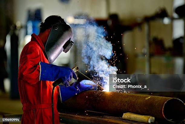 Welder Engineer Workshop Stock Photo - Download Image Now - Welder, Welding, Pipe - Tube