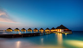 Water villas in hotel resort, Maldives