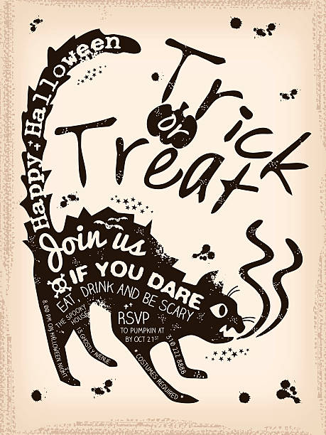 istock Halloween Trick or Treat Black cat Illustration with grunge back 519701077