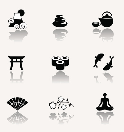 Symbolic icons isolated on white background.
