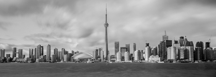 Black & White long exposure of Toronto skyline - cloudy sky city scape