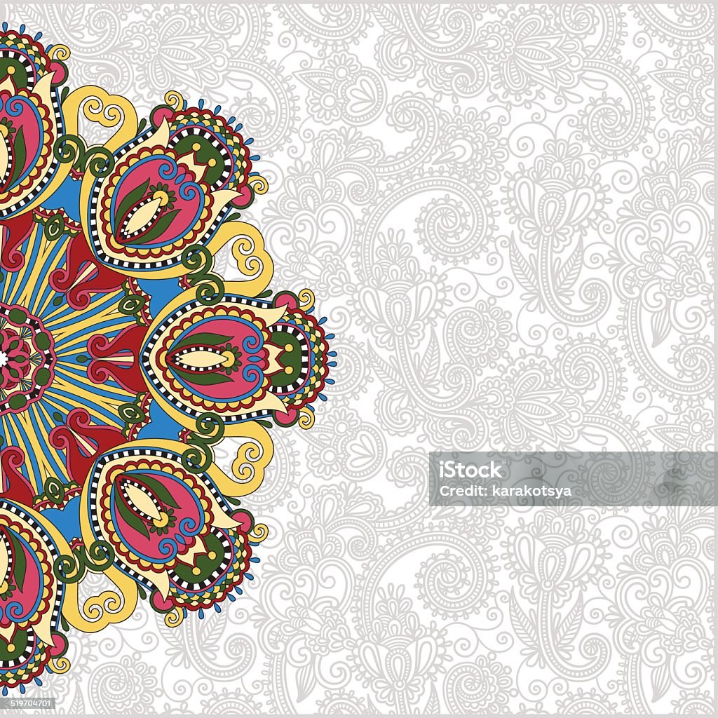 floral round pattern in ukrainian oriental ethnic style floral round pattern in ukrainian oriental ethnic style for your greeting card or invitation, template frame design for card, vintage lace doily, vector illustration Art And Craft stock vector