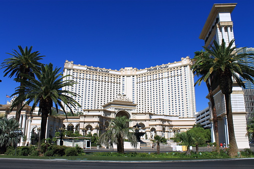 Las Vegas, Nevada, USA - July 3, 2012: Monte Carlo Hotel and Casino on the famous Strip. Opened in 1996, the hotel has 3,960 rooms and the casino 166,000 square feet of gaming. 