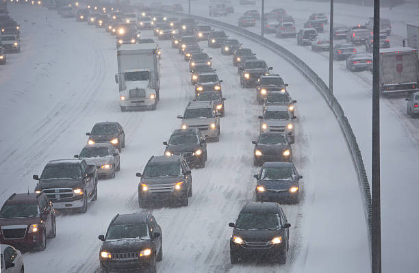 istock Traffic Jam on Highway During a Midwest Snowstorm. 519704971