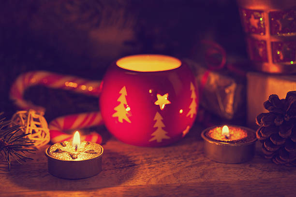 istock Close up Christmas decoration with candles and red bauble 519706157