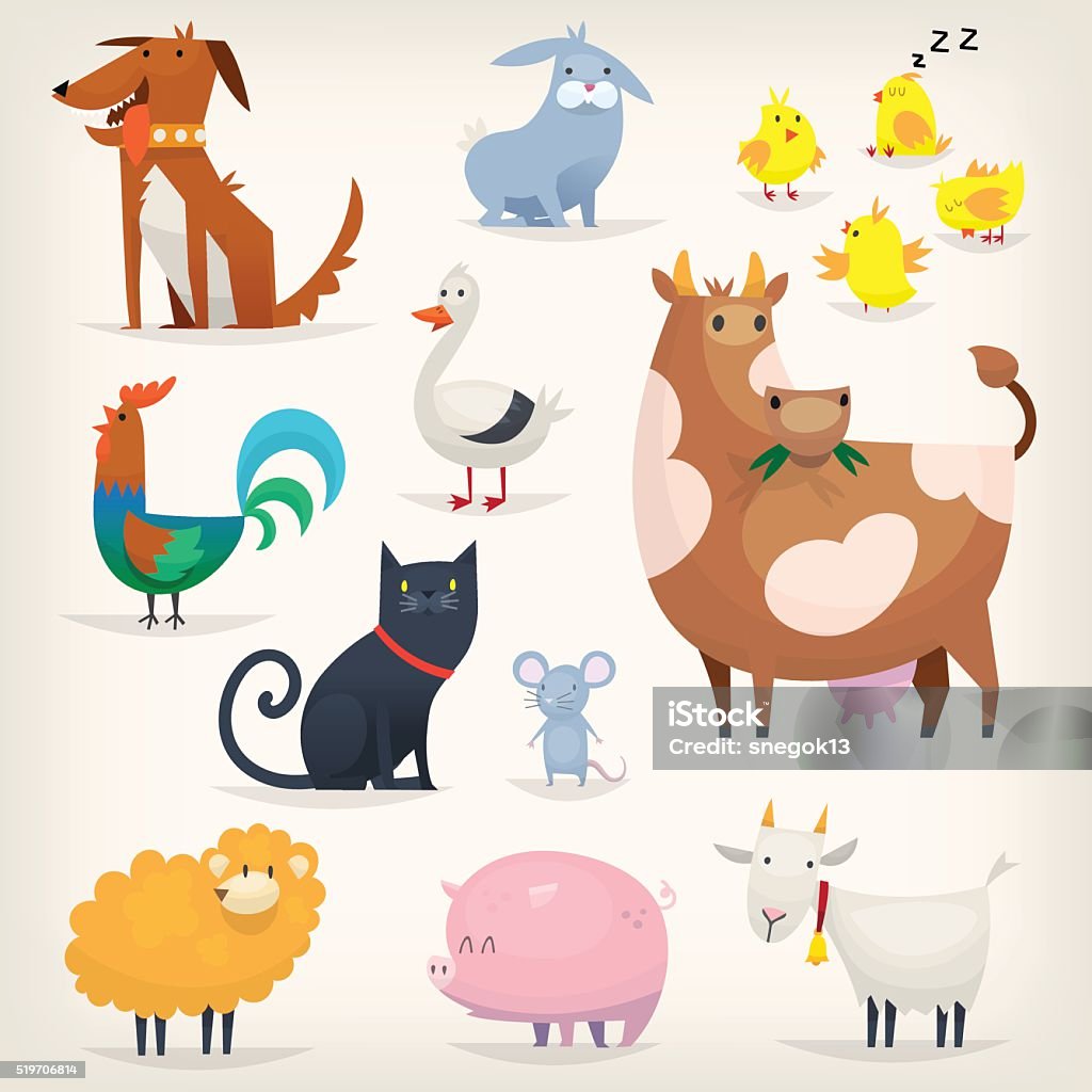 Farm birds and animals Set of popular colorful vector farm animals and birds Animal stock vector