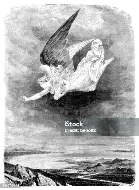 Flight Of The Angel Stock Illustration - Download Image Now - Angel, Antique, Engraved Image