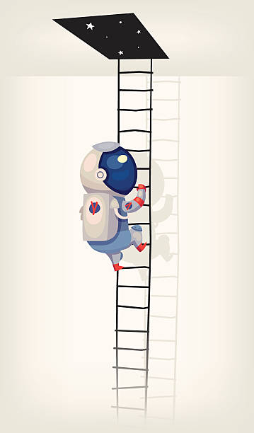 Astronaut going in outer space Illustration with an astronaut getting in outer space with ladder disney character free background stock illustrations