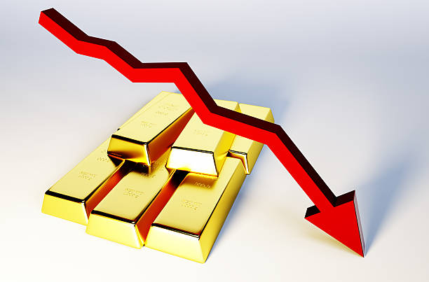 istock 3d render image of golden bars with declining graph 519707305