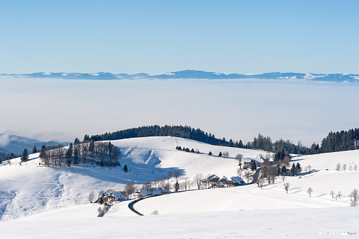 Black Forest, Germany, in the winter and Vosges, France, in the background.