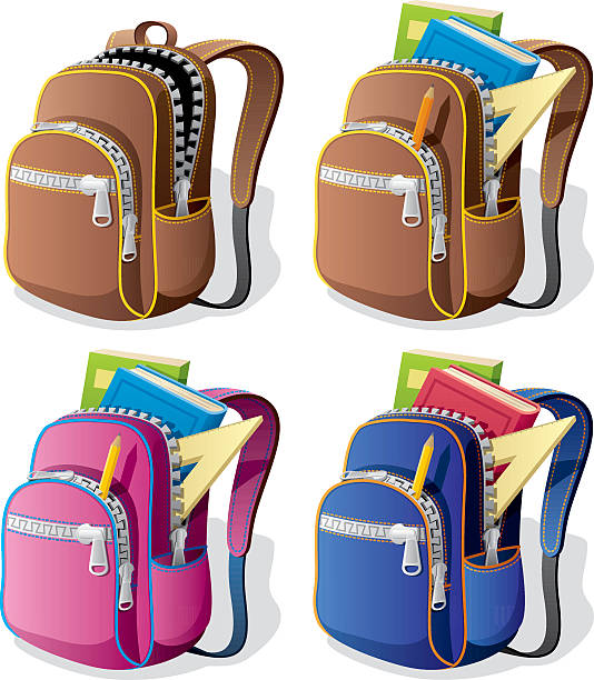 School Backpack School backpack in 4 different versions. clipart of school supplies stock illustrations