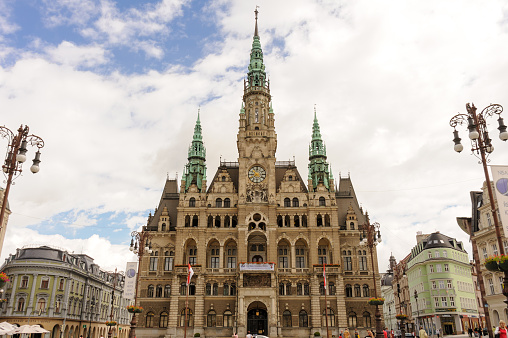 Liberec, Czech Republic - July 8, 2009: Neo-renaissance style Town Hall at Dr. E. Benese square in the old town