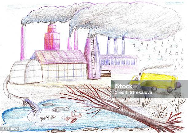 Ecological Drawing On The Theme Of Environmental Pollution Stock Illustration - Download Image Now