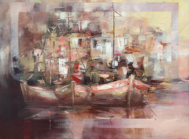 istock Boats on the island harbor,handmade painting 519715318