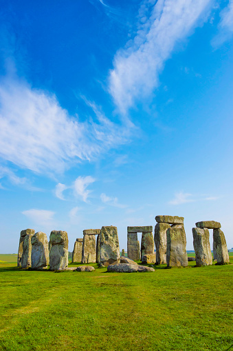 Stonehenge in Wiltshire in England in cloudy weather. It is a prehistoric monument 8 miles north from Salisbury, in the place called Wiltshire in South West England. It is under protection of UNESCO.