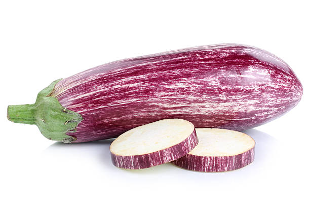 istock Graffiti eggplant aubergine slices vegetable isolated on white 519717758