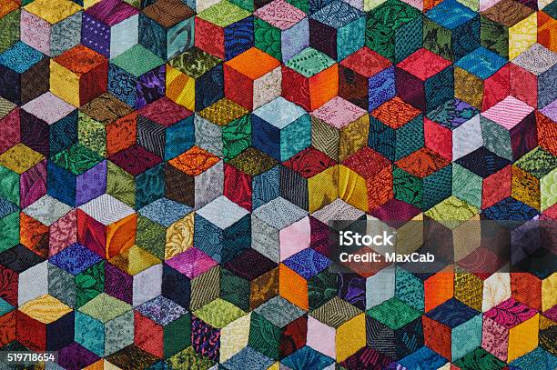 Colorful Detail Of Quilt Sewn From Diamond Pieces Stock Photo - Download Image Now - Quilt, Patchwork, Pattern