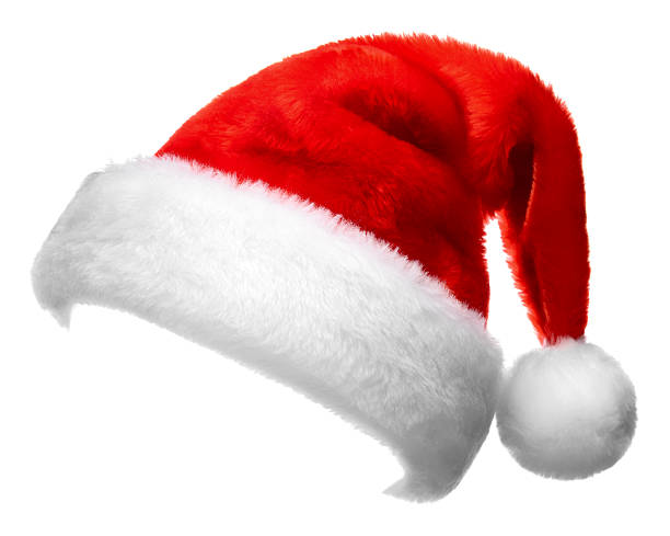 cappello di babbo natale rosso singolo isolato su sfondo bianco - christmas hat foto e immagini stock