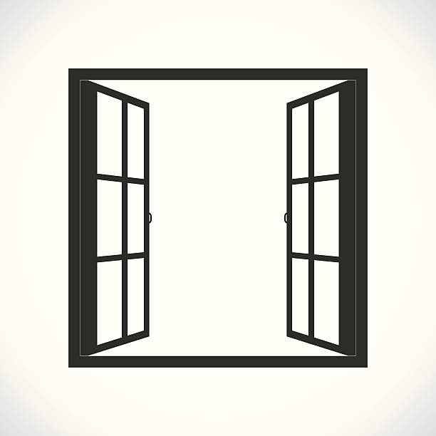 Windows-half open window vector vector art illustration