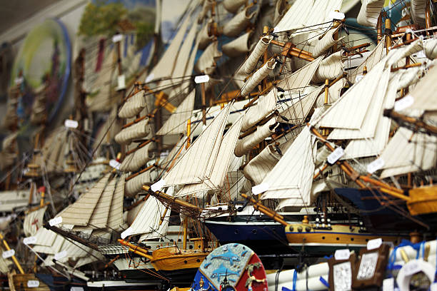 Guaruja, Brazil. December 20, 2014. Fleet caravel by Pedro Álvares Cabral. Wooden miniature. Historic Museum of the Fortress of Santo Amaro da Barra Grande.