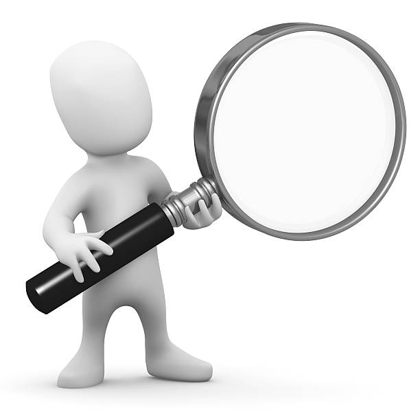 istock 3d Little man with a magnifying glass 519724157