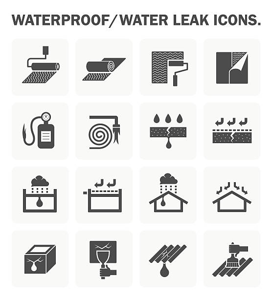 Waterproofing icon sets Waterproofing and water leaked vector icon design. black tar stock illustrations