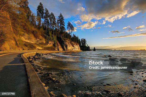 Seawall And Rock Wall At Sunset Stock Photo - Download Image Now - Vancouver - Canada, Stanley Park - Vancouver - Canada, Awe