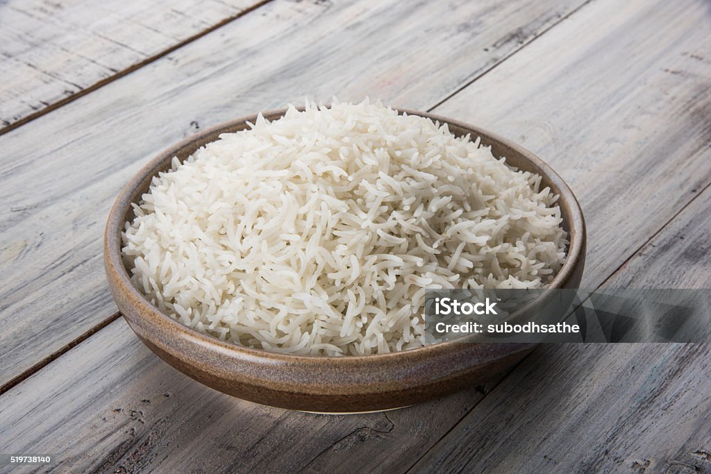 Woll Rice Plain Cooked White Basmati Or Basamati Rice In Ceramic Bowl Stock Photo ...