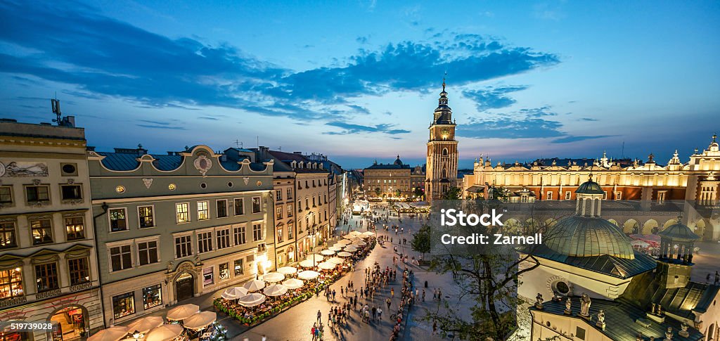 Krakow, Poland The market square in Krakow, Poland at sunset Krakow Stock Photo