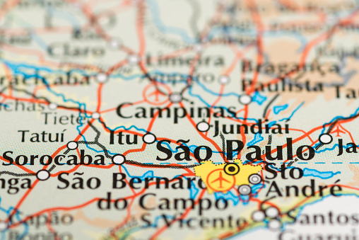 Close up of a map of Brasil and Rio de Janeiro