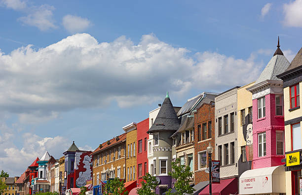 Washington DC, USA - May 9, 2015: Street with restaurants and clubs in Adams Morgan neighborhood on May 9, 2015 in Washington DC. 