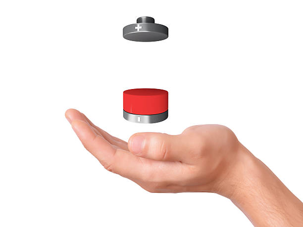 istock hand hold Battery icon with a low charge 519745747