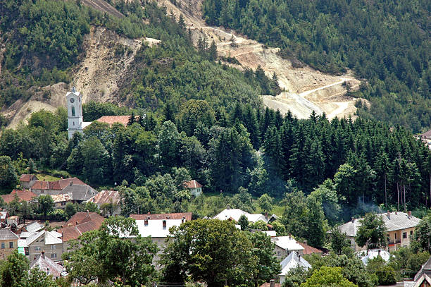 istock Gold mine open pit excavation, Rosia Montana, Romania 519745847
