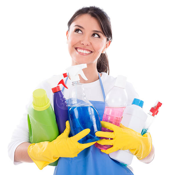 istock Thoughtful cleaner with cleaning products 519746017