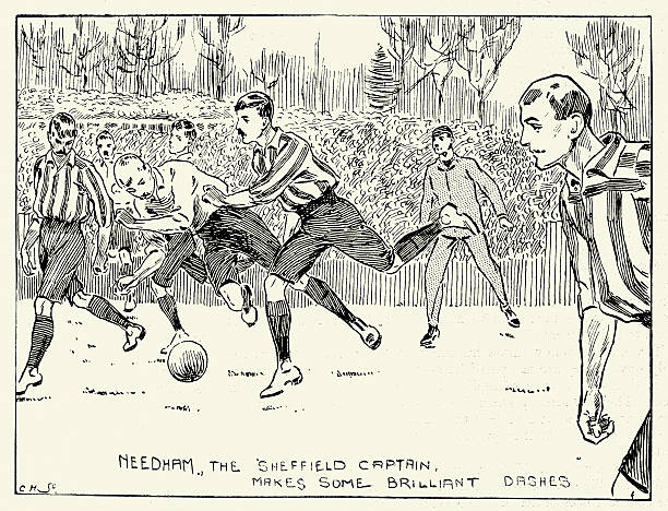 1899 FA Cup Final -  Sheffield United vs Derby County Vintage illustration of the 1899 FA Cup Final contested by Sheffield United and Derby County at Crystal Palace. Sheffield United won 4â1, with four second half goals scored by Jack Almond, Walter Bennett, Billy Beer and Fred Priest after John Boag had scored a first half opener for County. The Graphic, 1899 fa cup stock illustrations