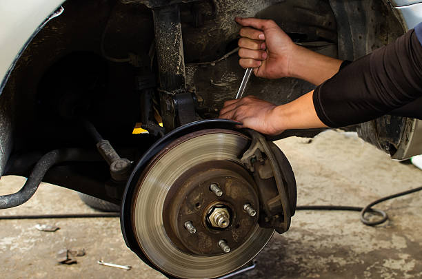 istock hands fixing disk brake mechanism car wheel hub 519746832