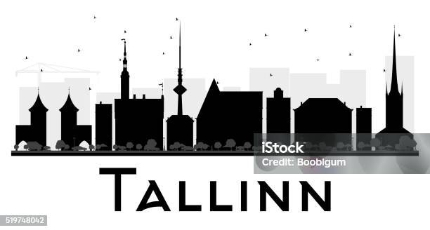 Tallinn City Skyline Black And White Silhouette Stock Illustration - Download Image Now - Tallinn, In Silhouette, Architecture