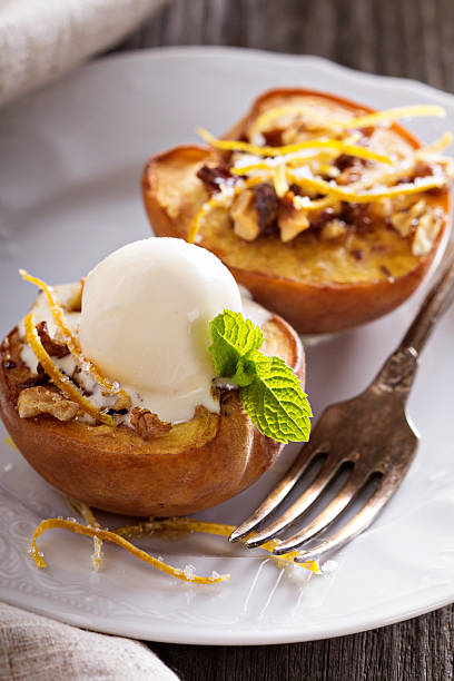 istock Baked peaches with ice cream 519749077