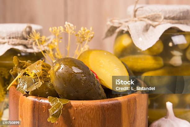 Pickled Gherkins In Glass Jars Stock Photo - Download Image Now - Bowl, Canning, Cucumber