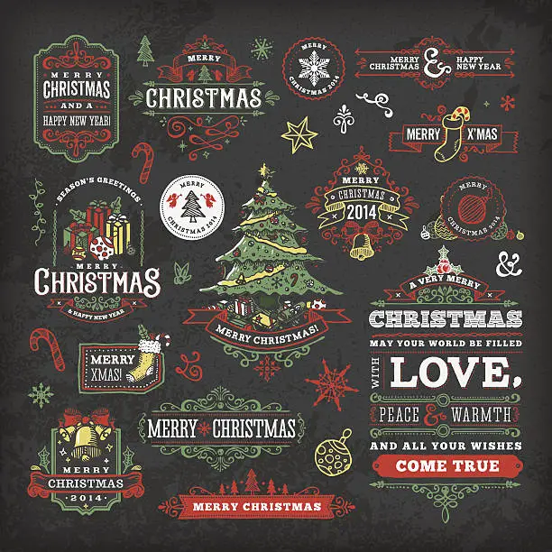 Vector illustration of Hand Drawn Blackboard Christmas Labels & Badges
