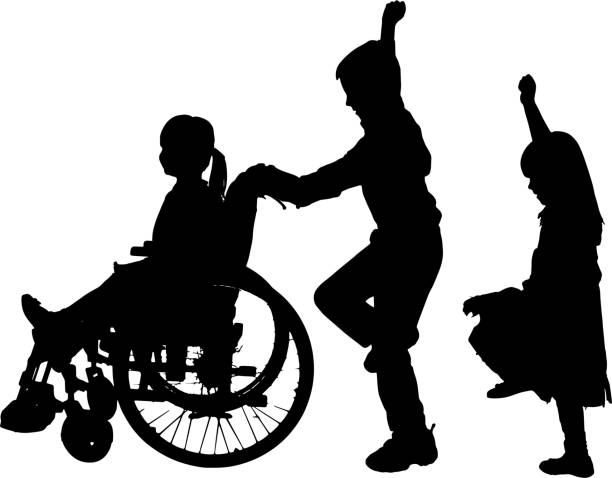 bildbanksillustrationer, clip art samt tecknat material och ikoner med vector silhouette of children. - wheelchair