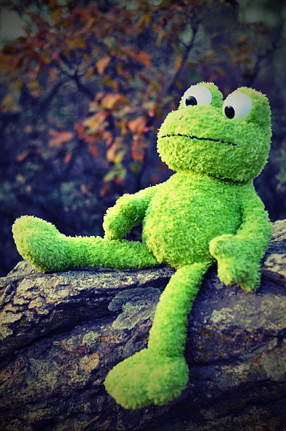 istock green toy frog on the nature sits on a rock 519751992