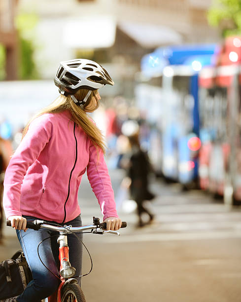 istock Swedish girl and bicycle in traffic 519752584