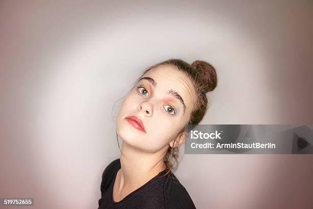 Portrait Of A Beautiful Woman With Rainbow Makeup Stock Photo - Download Image Now - Headshot, Portrait, Slanted