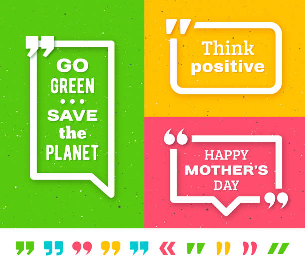 Quote frame templates. Quotation marks set Quote frame templates with text. Quotation marks set isolated on white. Motivation quote forms on grunge background. Go green save the planet. Think positive. Happy Mother Day. Vector illustration green word bubble stock illustrations