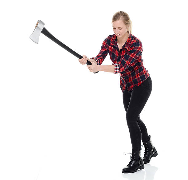 istock Female lumberjack in action 519760506