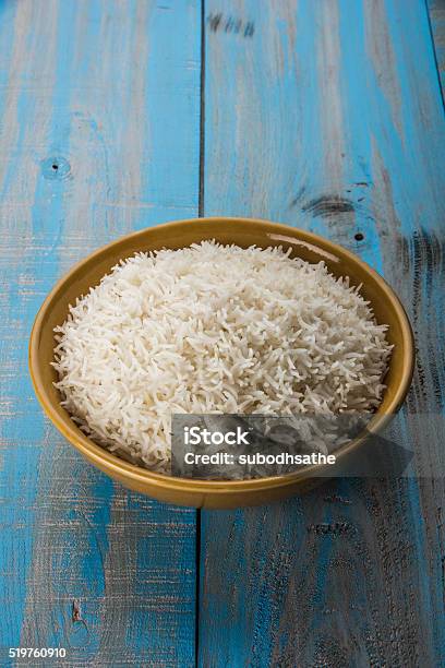 Plain Cooked White Basmati Or Basamati Rice In Ceramic Bowl Stock Photo - Download Image Now