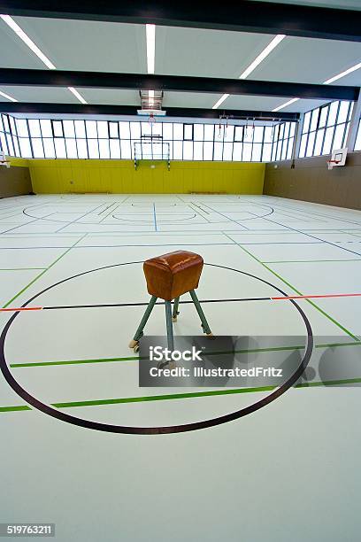 Gymnastic Buck In A Sports Hall Stock Photo - Download Image Now - High School, Illuminated, Lighting Equipment