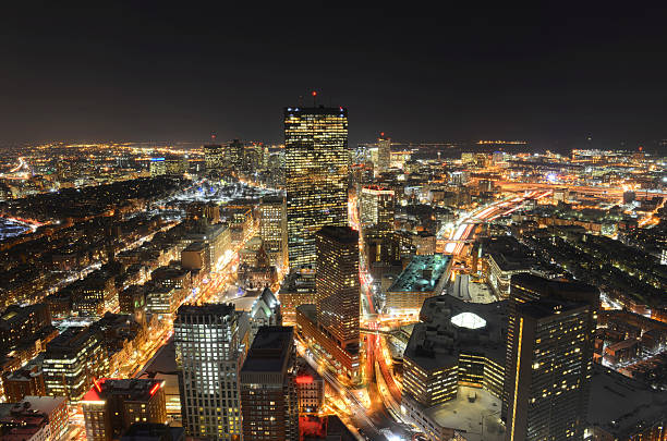 Boston Skyline at night, Massachusetts, USA